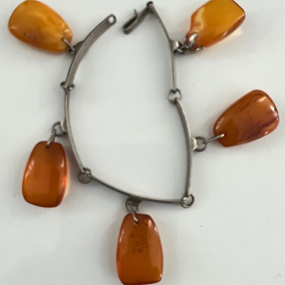 Vintage Baltic Amber 875 Silver Bracelet 60's USSR - Picture 2 of 9